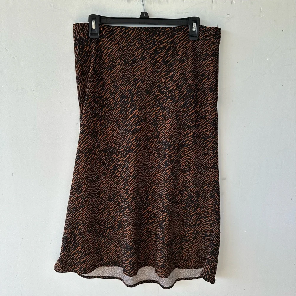 Rachel Zoe Animal Print Flowy Midi Skirt Pull On Black Brown 12